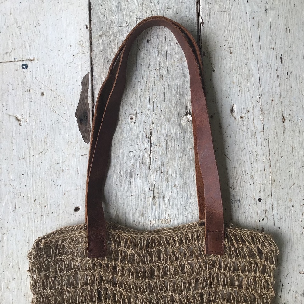 NEW jute leather TOTE market beach HOBO net bag - Picture 3 of 3